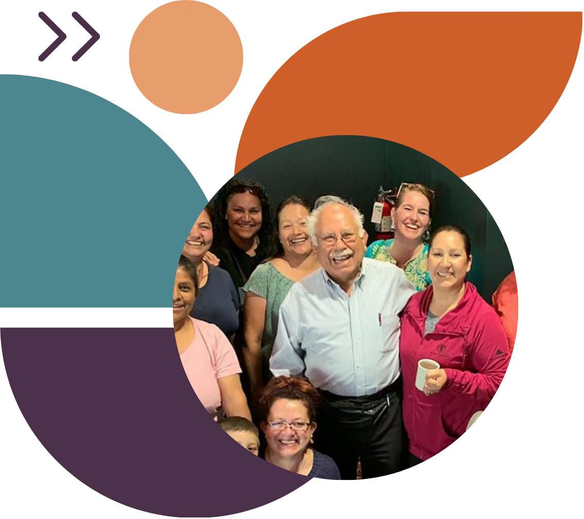 Collage featuring a group of grantees smiling.