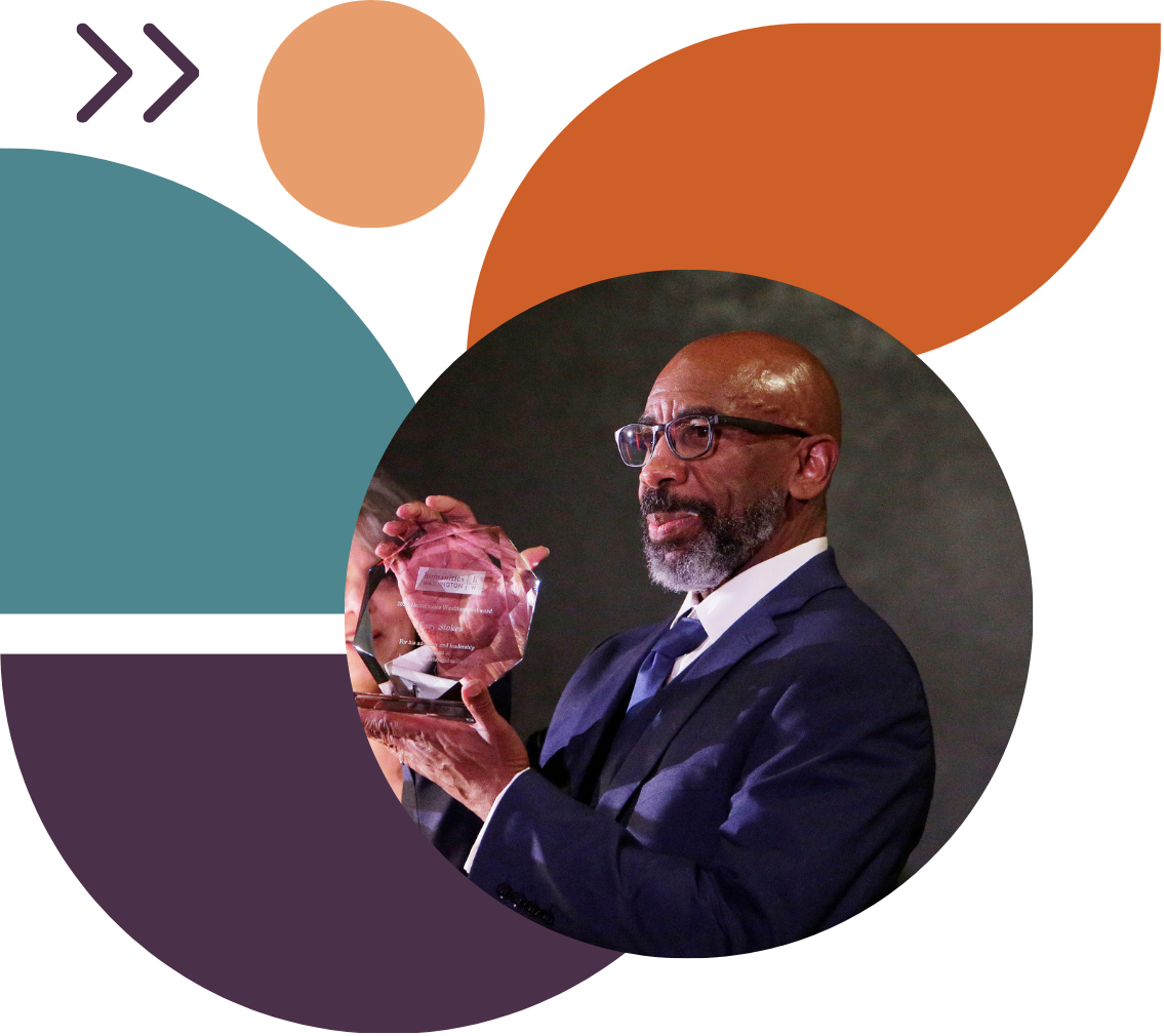 Collage featuring a group of grantees smiling.