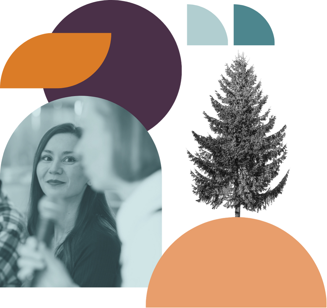 Artistic collage featuring a speaker with a microphone.